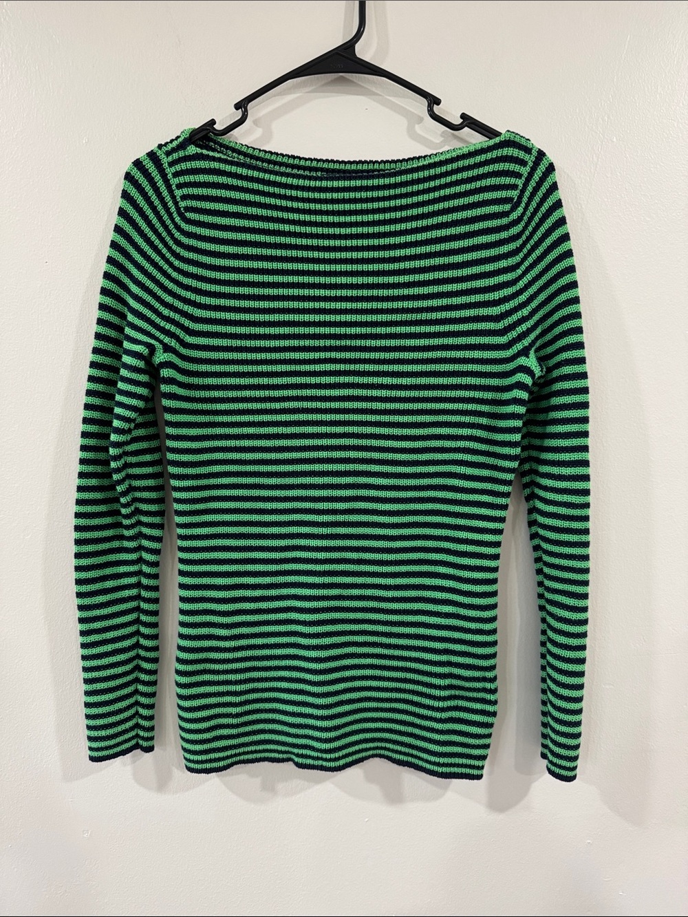 Ralph Lauren women’s Green and Navy Striped Knit cotton Sweater preppy nautical